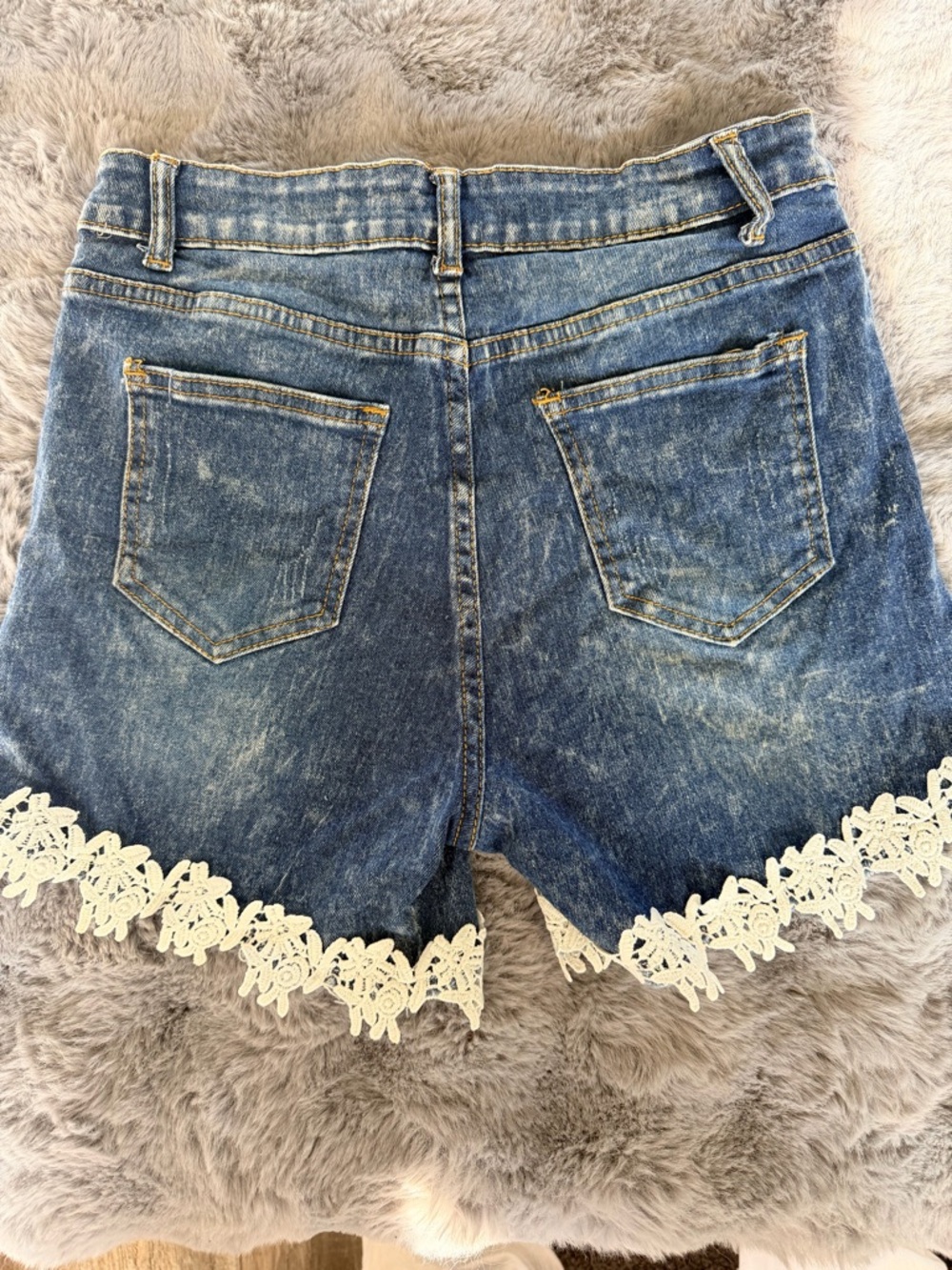 Denim Crochet Trim Women’s Shorts - Blue Size 7 Size 9